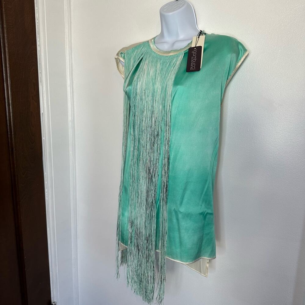 NWT AVIU Mint Green Sleeveless Silk Top, Frayed Panel on Front, SMALL, MSRP $455